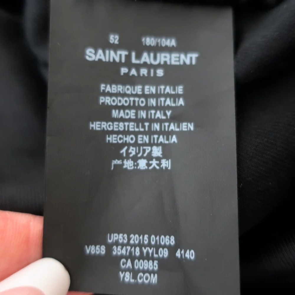 Saint Laurent Teddy Bomber Jacket Navy/Black Leather-Trimmed Wool Size 52 - Picture 5 of 7